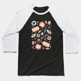 Folk Art Florals in Blue + Pink Baseball T-Shirt